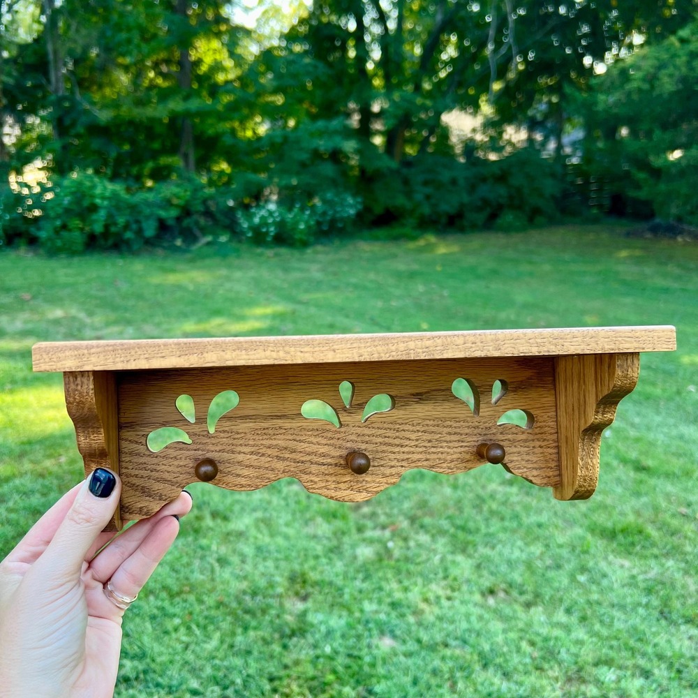 Small Ornate Wood Peg Shelf Rack | Key Holder | Trinket Shelf